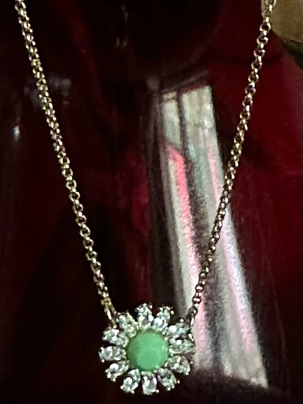 Vintage KateSpade NY Gold Tone small Necklace with Green Gem Floral Pendant